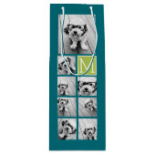 Instagramフォトコラージモノグラム – 青とライム ワインギフトバッグ (正面)