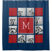 Instagramフォトコラージモノグラム – Red Navy シャワーカーテン (正面)