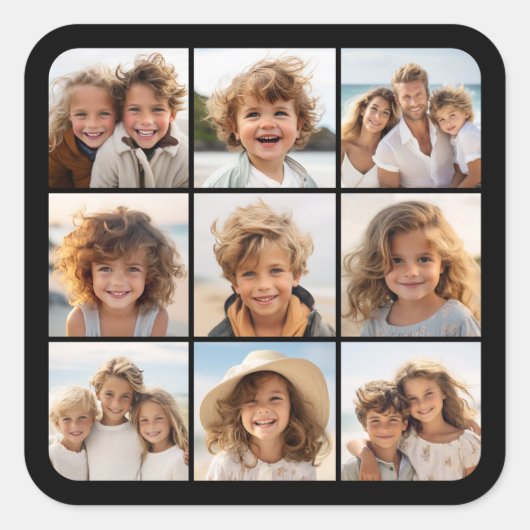 Instagramフォトコラージュと9つの正方形の写真 スクエアシール (正面)