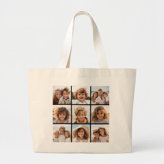 Instagramフォトコラージュと9枚の写真 ラージトートバッグ (正面)