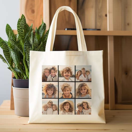 Instagramフォトコラージュと9枚の写真 ラージトートバッグ