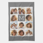 Instagramフォトコラージュカスタムモノグラム炭 キッチンタオル (縦)