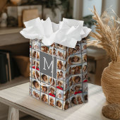 Instagramフォトコラージュカスタムモノグラム炭 ミディアムペーパーバッグ