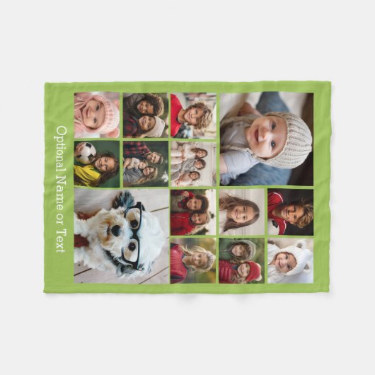 Instagramフォトコラージュ最大14枚の写真ピスタチオ フリースブランケット (正面(横))