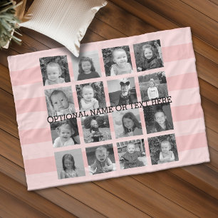 Instagramフォトコラージュ最大16枚の写真赤面ピンク フリースブランケット