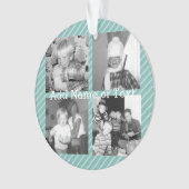 Instagramフォトコラージュ4写真 – 青ストライプ色 オーナメント (正面)