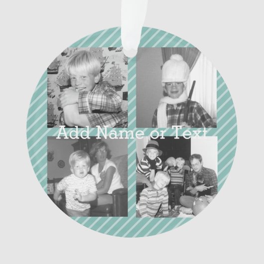 Instagramフォトコラージュ4写真 – 青ストライプ色 オーナメント (正面)