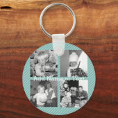 Instagramフォトコラージュ4写真 – 青ストライプ色 キーホルダー (正面)