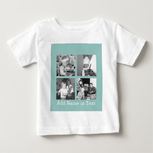 Instagramフォトコラージュ4写真 – 青ストライプ色 ベビーTシャツ (正面)