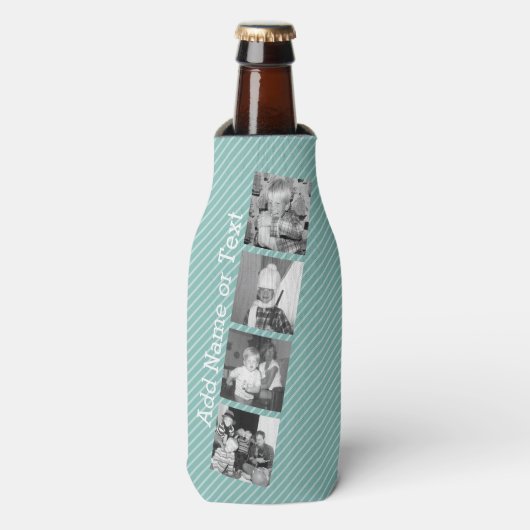 Instagramフォトコラージュ4写真 – 青ストライプ色 ボトルクーラー (ボトル正面)