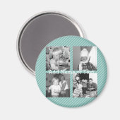 Instagramフォトコラージュ4写真 – 青ストライプ色 マグネット (正面/裏面)