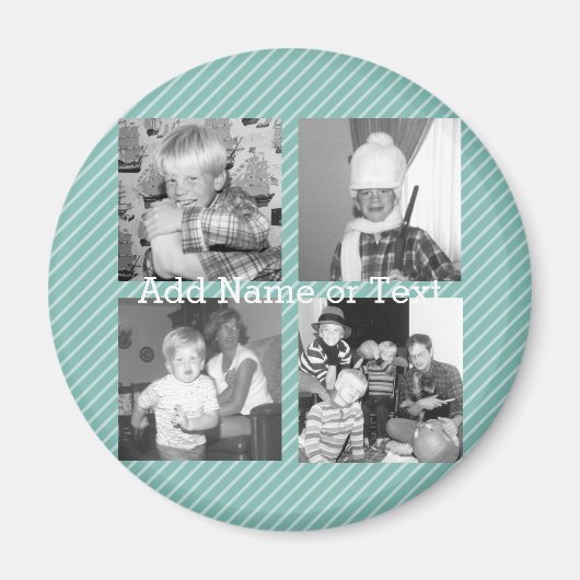 Instagramフォトコラージュ4写真 – 青ストライプ色 マグネット (正面)