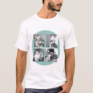 Instagramフォトコラージュ4写真 – 青ストライプ色 tシャツ