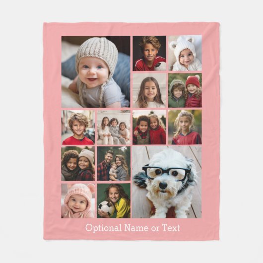 Instagramフォトコラージュ – 最大14枚の写真ピーチ フリースブランケット (正面)
