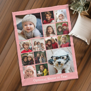 Instagramフォトコラージュ – 最大14枚の写真ピーチ フリースブランケット