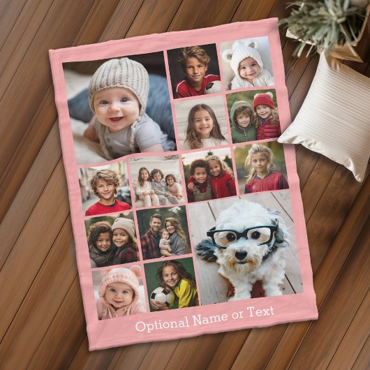 Instagramフォトコラージュ – 最大14枚の写真ピーチ フリースブランケット