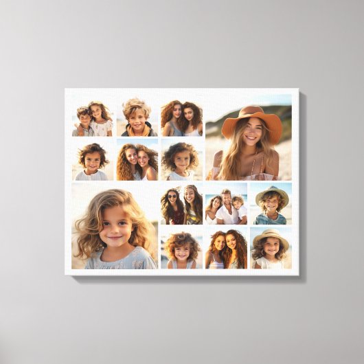 Instagramフォトコラージュ – 最大14枚の写真ホワイト キャンバスプリント (正面)