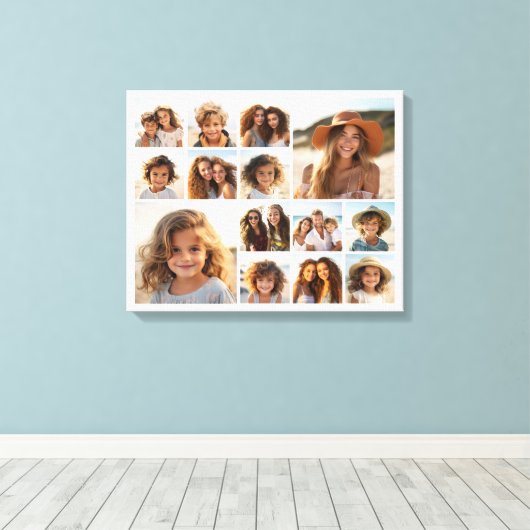 Instagramフォトコラージュ – 最大14枚の写真ホワイト キャンバスプリント (インサイチュ (ウッドフロア))