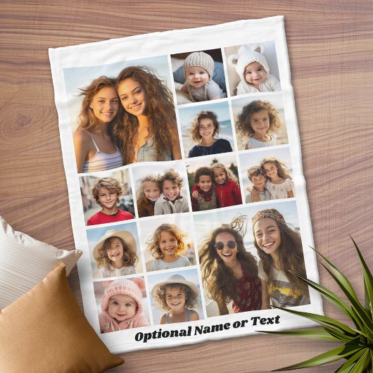 Instagramフォトコラージュ – 最大14枚の写真ホワイト フリースブランケット