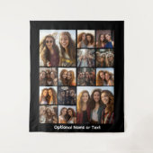 Instagramフォトコラージュ – 最大14枚の写真黒 タペストリー (正面)