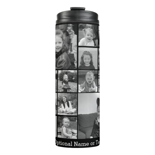 Instagramフォトコラージュ – 最大14枚の写真黒 タンブラー (正面)