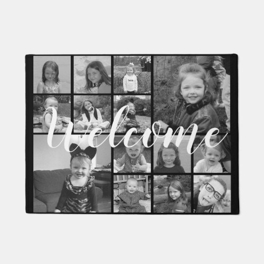 Instagramフォトコラージュ – 最大14枚の写真黒 ドアマット (正面)