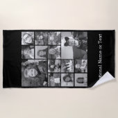 Instagramフォトコラージュ – 最大14枚の写真黒 ビーチタオル (正面)