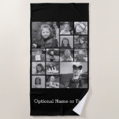 Instagramフォトコラージュ – 最大14枚の写真黒 ビーチタオル (正面)