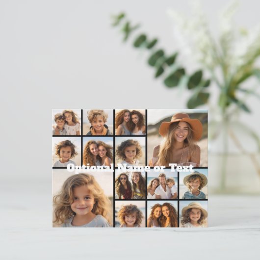 Instagramフォトコラージュ – 最大14枚の写真黒 ポストカード (スタンド正面)