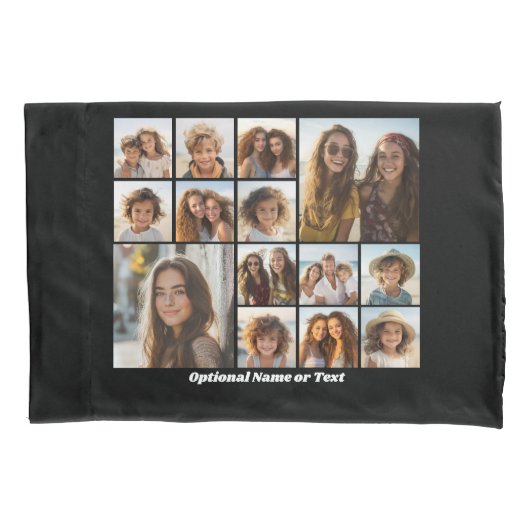 Instagramフォトコラージュ – 最大14枚の写真黒 枕カバー (正面)