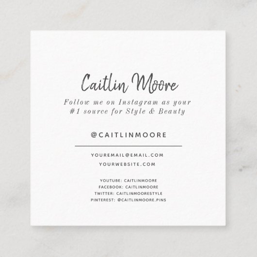 Instagramフォトスクリプトモダントレンディーソーシャルメディア コーリングカード (裏面)