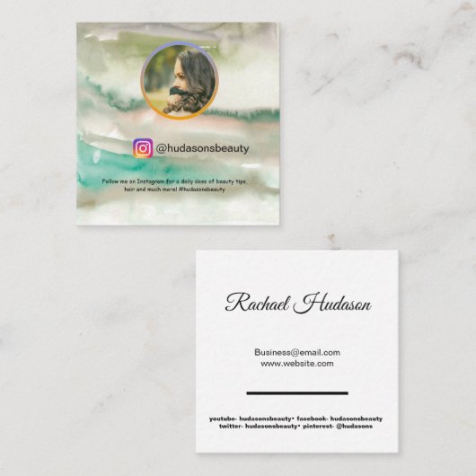 Instagramフォトソーシャルメディアモダン水彩画 スクエア名刺 (正面/裏面)