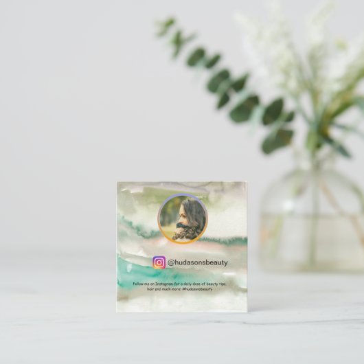 Instagramフォトソーシャルメディアモダン水彩画 スクエア名刺 (スタンド正面)