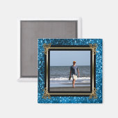 Instagramフォトパーソナライズされた金ゴールドブルーグリッター マグネット (正面/裏面)
