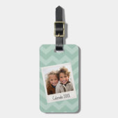 Instagramフォトレトロフレームカスタム文字ミントグリーン ラゲッジタグ (正面縦)