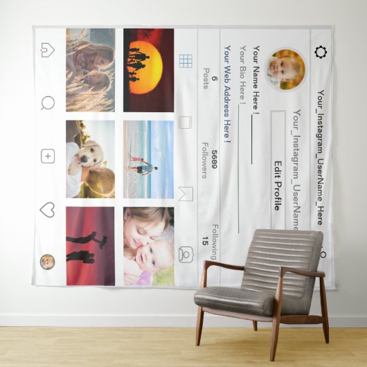 Instagramプロファイルのフォトブースの背景 タペストリー (インサイチュ(横))