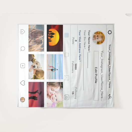 Instagramプロファイルのフォトブースの背景 タペストリー (正面(横))