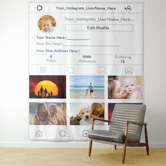 Instagramプロファイルのフォトブースの背景 タペストリー (インサイチュ)