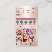 Instagramプロファイルネイルアーティストバラ金ゴールドQRコード 名刺 (正面)