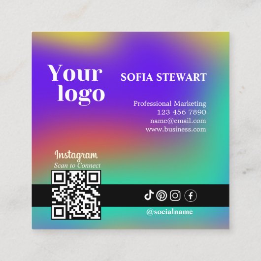 Instagramホログラフィックグラディエントのソーシャルメディアアイコン スクエア名刺 (裏面)