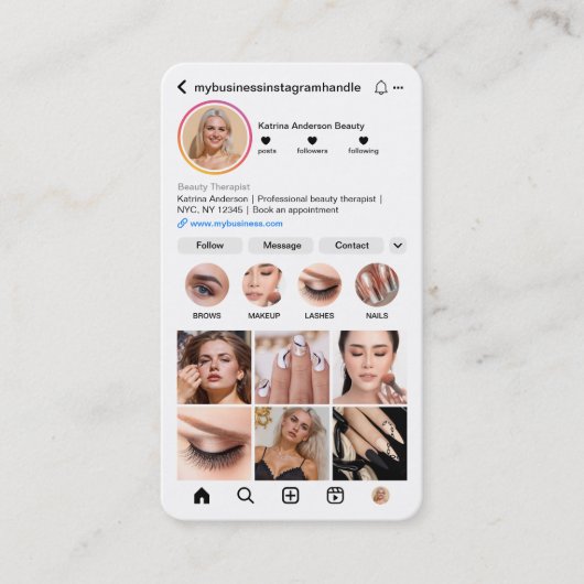 InstagramモダンスタイルQRコード&社会美しい 名刺 (正面)