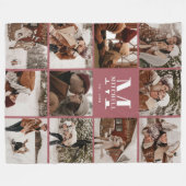 Instagramモダンファミリーフォトコラージュモノグラムの フリースブランケット (正面(横))