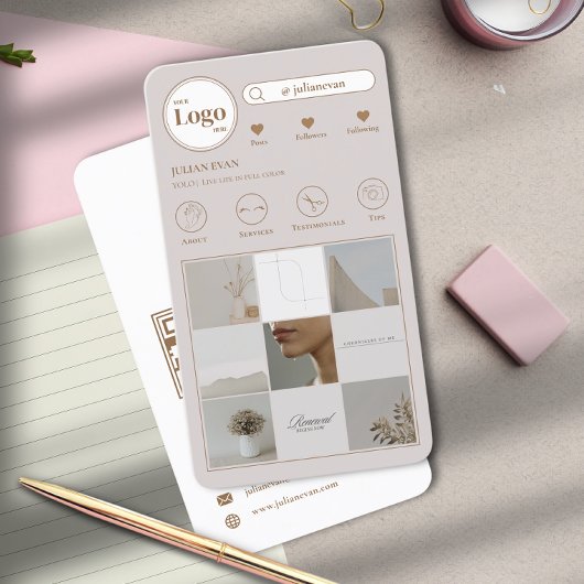 Instagramモダンフォトコラージュベージュ名刺 名刺