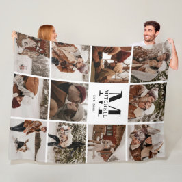 Instagramモダンフォトコラージュ | 白モノグラム フリースブランケット