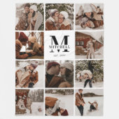 Instagramモダンフォトコラージュ | 白モノグラム フリースブランケット (正面)