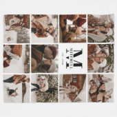 Instagramモダンフォトコラージュ | 白モノグラム フリースブランケット (正面(横))