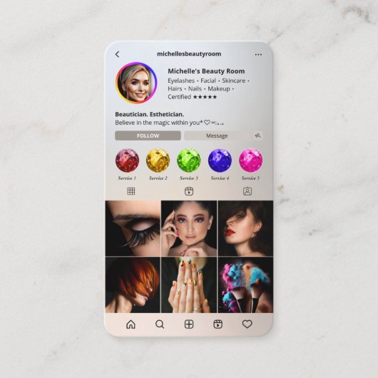 Instagramモダンメイクアップアーティストシルバー金ゴールド 名刺 (正面)