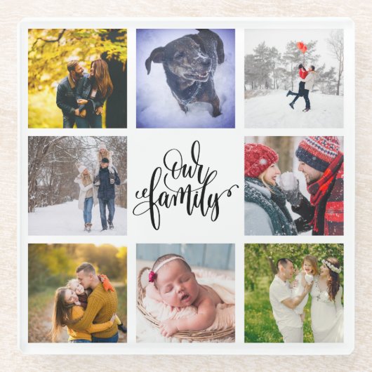 Instagramモダン写真コラージュ私たちの家族の白 ガラスコースター (正面)