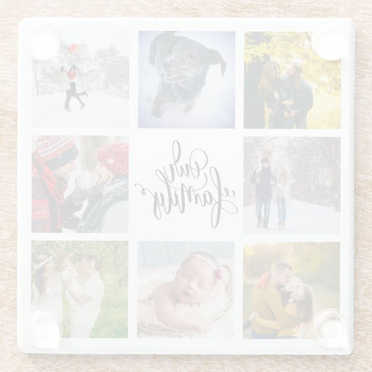 Instagramモダン写真コラージュ私たちの家族の白 ガラスコースター (裏面)