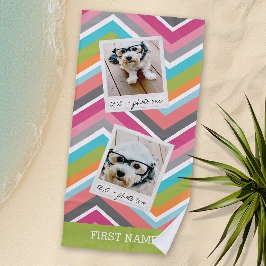 Instagram写真のコラージュとシェフカラフルロン ビーチタオル